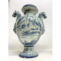 COPPIA VASO IDRIA MAIOLICA CE. AS. BIANCO BLU ALBISOLA 34 cm/h '60