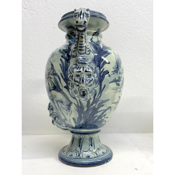 COPPIA VASO IDRIA MAIOLICA CE. AS. BIANCO BLU ALBISOLA 34 cm/h '60