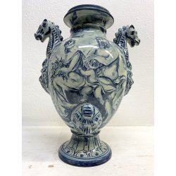 COPPIA VASO IDRIA MAIOLICA CE. AS. BIANCO BLU ALBISOLA 34 cm/h '60