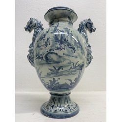 COPPIA VASO IDRIA MAIOLICA CE. AS. BIANCO BLU ALBISOLA 34 cm/h '60
