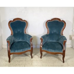 ANTICA COPPIA POLTRONA PRIMI 1900 LUIGI FILIPPO ARMCHAIR LEGNO STOFFA DIVANO