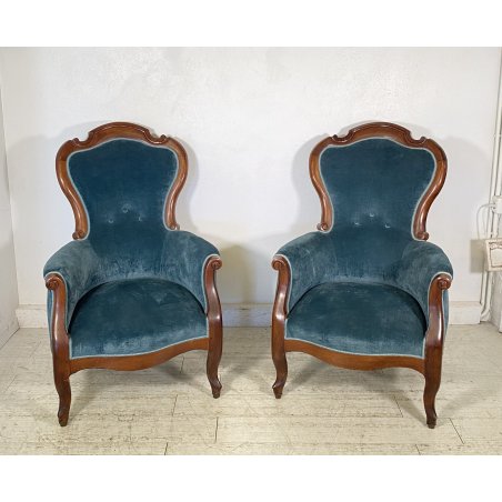 ANTICA COPPIA POLTRONA PRIMI 1900 LUIGI FILIPPO ARMCHAIR LEGNO STOFFA DIVANO