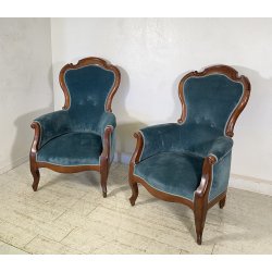 ANTICA COPPIA POLTRONA PRIMI 1900 LUIGI FILIPPO ARMCHAIR LEGNO STOFFA DIVANO