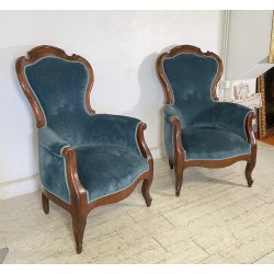 ANTICA COPPIA POLTRONA PRIMI 1900 LUIGI FILIPPO ARMCHAIR LEGNO STOFFA DIVANO