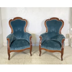 ANTICA COPPIA POLTRONA PRIMI 1900 LUIGI FILIPPO ARMCHAIR LEGNO STOFFA DIVANO