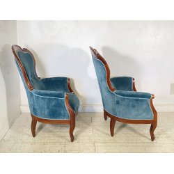 ANTICA COPPIA POLTRONA PRIMI 1900 LUIGI FILIPPO ARMCHAIR LEGNO STOFFA DIVANO