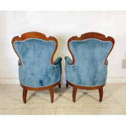 ANTICA COPPIA POLTRONA PRIMI 1900 LUIGI FILIPPO ARMCHAIR LEGNO STOFFA DIVANO