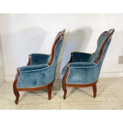 ANTICA COPPIA POLTRONA PRIMI 1900 LUIGI FILIPPO ARMCHAIR LEGNO STOFFA DIVANO