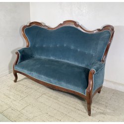 ANTICO DIVANO DUE POSTI PRIMI 1900 LUIGI FILIPPO ARMCHAIR LEGNO STOFFA POLTRONA