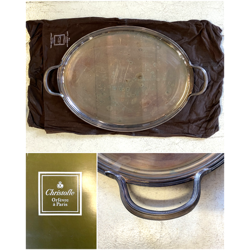 VASSOIO OVALE con MANICI "Cléry" Christofle PLATEAU ANSES 53x42cm FRANCIA '900
