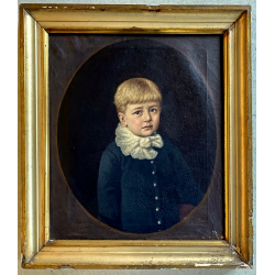 ANTICO DIPINTO OLIO TELA RITRATTO BAMBINO BIONDO FOULARD BIANCO EPOCA '800/'900