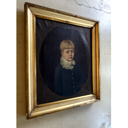 ANTICO DIPINTO OLIO TELA RITRATTO BAMBINO BIONDO FOULARD BIANCO EPOCA '800/'900