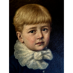 ANTICO DIPINTO OLIO TELA RITRATTO BAMBINO BIONDO FOULARD BIANCO EPOCA '800/'900