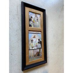 ANTICO DIPINTO OLIO SCENA RELIGIOSA MADONNA BAMBINI CRESIMA BATTESIMO MATERNITA'