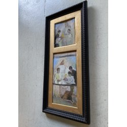 ANTICO DIPINTO OLIO SCENA RELIGIOSA MADONNA BAMBINI CRESIMA BATTESIMO MATERNITA'