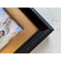 ANTICO DIPINTO OLIO SCENA RELIGIOSA MADONNA BAMBINI CRESIMA BATTESIMO MATERNITA'