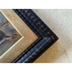 ANTICO DIPINTO OLIO SCENA RELIGIOSA MADONNA BAMBINI CRESIMA BATTESIMO MATERNITA'