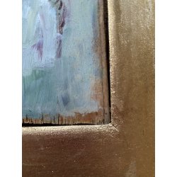 ANTICO DIPINTO OLIO SCENA RELIGIOSA MADONNA BAMBINI CRESIMA BATTESIMO MATERNITA'