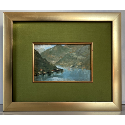 QUADRO DIPINTO OLIO Eraldo Coda  PAESAGGIO LACUSTRE Torno LAGO COMO 1940