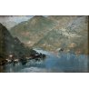 QUADRO DIPINTO OLIO Eraldo Coda  PAESAGGIO LACUSTRE Torno LAGO COMO 1940