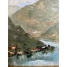 QUADRO DIPINTO OLIO Eraldo Coda  PAESAGGIO LACUSTRE Torno LAGO COMO 1940
