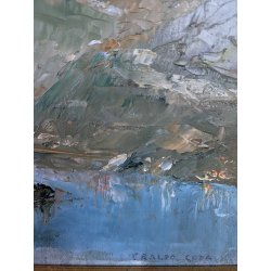 QUADRO DIPINTO OLIO Eraldo Coda  PAESAGGIO LACUSTRE Torno LAGO COMO 1940