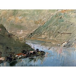 QUADRO DIPINTO OLIO Eraldo Coda  PAESAGGIO LACUSTRE Torno LAGO COMO 1940