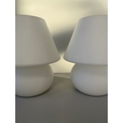 COPPIA LAMPADA TAVOLO VINTAGE ABATJOUR FUNGO VETRO MURANO OPALINO ø 17 x 19 cm/h