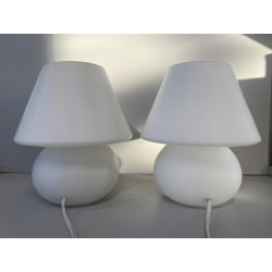 COPPIA LAMPADA TAVOLO VINTAGE ABATJOUR FUNGO VETRO MURANO OPALINO ø 17 x 19 cm/h