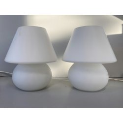COPPIA LAMPADA TAVOLO VINTAGE ABATJOUR FUNGO VETRO MURANO OPALINO ø 17 x 19 cm/h