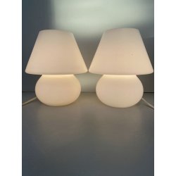 COPPIA LAMPADA TAVOLO VINTAGE ABATJOUR FUNGO VETRO MURANO OPALINO ø 17 x 19 cm/h