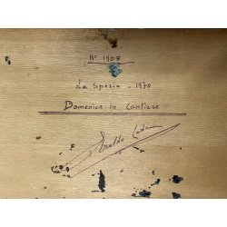 QUADRO DIPINTO OLIO Eraldo Coda MARINA PAESAGGIO La Spezia DOMENICA in CANTIERE