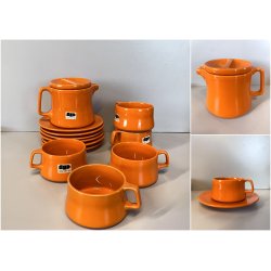 VINTAGE SET 5 pers DESIGN Franco Pozzi SERVIZIO THE CERAMICA ARANCIONE TEIERA 70
