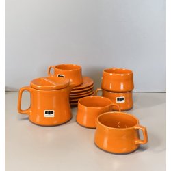 VINTAGE SET 5 pers DESIGN Franco Pozzi SERVIZIO THE CERAMICA ARANCIONE TEIERA 70