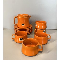 VINTAGE SET 5 pers DESIGN Franco Pozzi SERVIZIO THE CERAMICA ARANCIONE TEIERA 70
