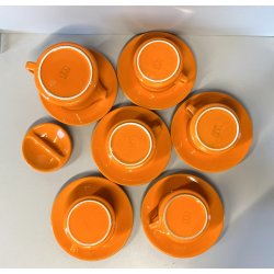 VINTAGE SET 5 pers DESIGN Franco Pozzi SERVIZIO THE CERAMICA ARANCIONE TEIERA 70