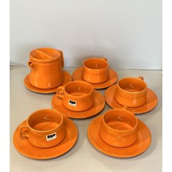 VINTAGE SET 5 pers DESIGN Franco Pozzi SERVIZIO THE CERAMICA ARANCIONE TEIERA 70