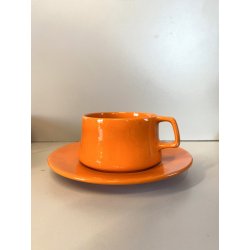 VINTAGE SET 5 pers DESIGN Franco Pozzi SERVIZIO THE CERAMICA ARANCIONE TEIERA 70