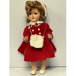 ANTICA BAMBOLA PRINCIPESSA cappotto rosso ELEGANTE 1930/40 COMPOSIZIONE h 42cm