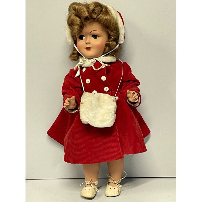 ANTICA BAMBOLA PRINCIPESSA cappotto rosso ELEGANTE 1930/40 COMPOSIZIONE h 42cm