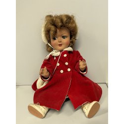 ANTICA BAMBOLA PRINCIPESSA cappotto rosso ELEGANTE 1930/40 COMPOSIZIONE h 42cm