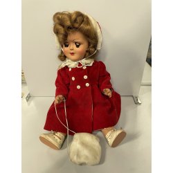 ANTICA BAMBOLA PRINCIPESSA cappotto rosso ELEGANTE 1930/40 COMPOSIZIONE h 42cm