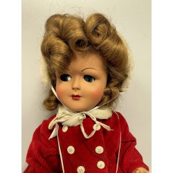 ANTICA BAMBOLA PRINCIPESSA cappotto rosso ELEGANTE 1930/40 COMPOSIZIONE h 42cm