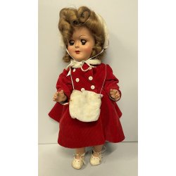 ANTICA BAMBOLA PRINCIPESSA cappotto rosso ELEGANTE 1930/40 COMPOSIZIONE h 42cm