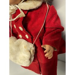 ANTICA BAMBOLA PRINCIPESSA cappotto rosso ELEGANTE 1930/40 COMPOSIZIONE h 42cm