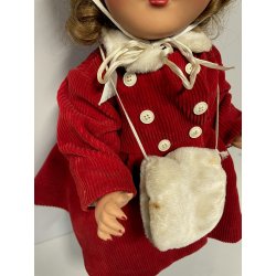 ANTICA BAMBOLA PRINCIPESSA cappotto rosso ELEGANTE 1930/40 COMPOSIZIONE h 42cm