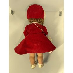 ANTICA BAMBOLA PRINCIPESSA cappotto rosso ELEGANTE 1930/40 COMPOSIZIONE h 42cm