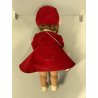 ANTICA BAMBOLA PRINCIPESSA cappotto rosso ELEGANTE 1930/40 COMPOSIZIONE h 42cm