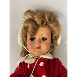 ANTICA BAMBOLA PRINCIPESSA cappotto rosso ELEGANTE 1930/40 COMPOSIZIONE h 42cm