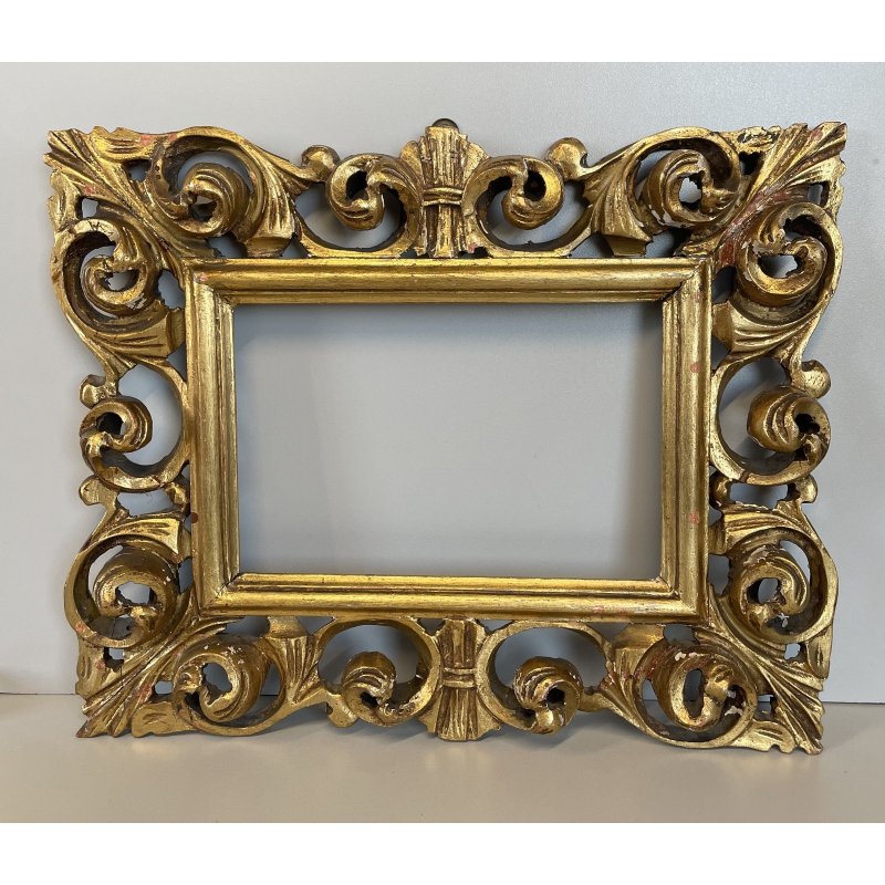 ANTICA CORNICE BAROCCA DORATA epoca 900 OLD LEGNO SCOLPITO FOGLIA ORO 34 x 42 cm